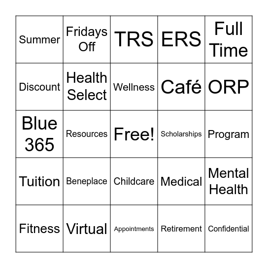 BENEFITS BINGO! Bingo Card