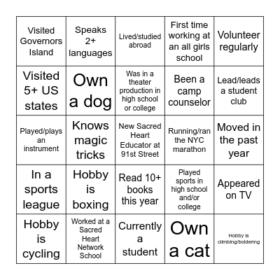 Sacred Heart Educators Are Many Things... Bingo Card