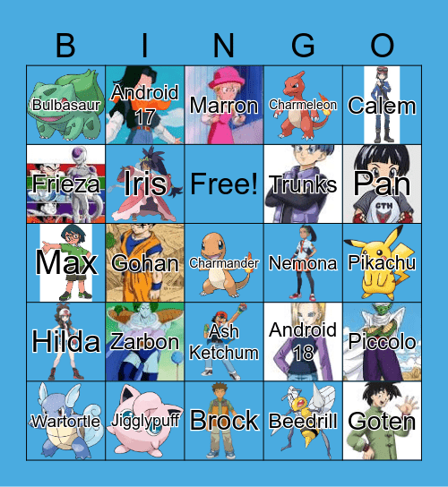 Dragon Ball Z and Pokemon Bingo Card