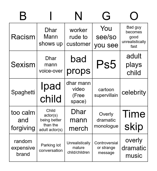 Dhar Mann Bingo Card