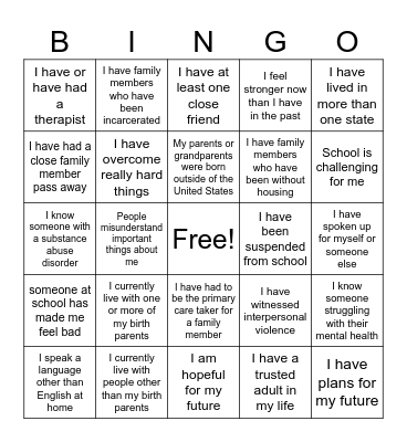 Getting to Know You Bingo Card