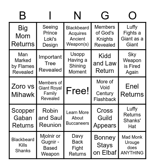 ONE PIECE ELBAF PREDICTIONS! Bingo Card