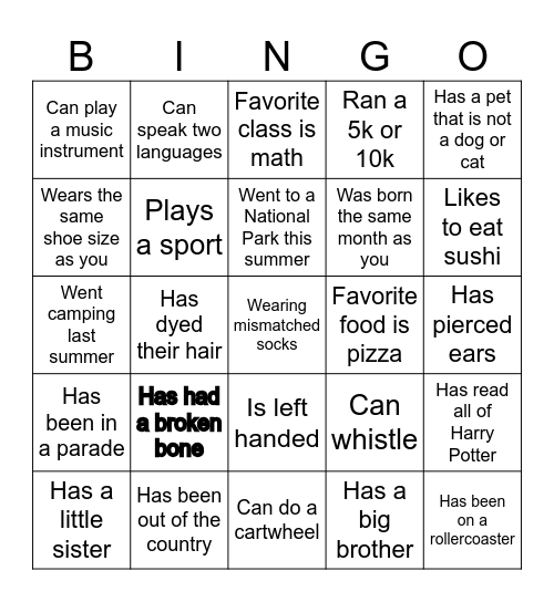 Find Someone Who.... Bingo Card