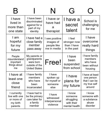 Getting to Know You Bingo Card