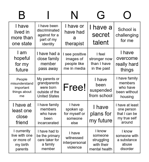 Getting to Know You Bingo Card