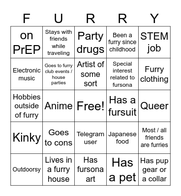 Furry Bingo except I don't have a disdain for the community Bingo Card