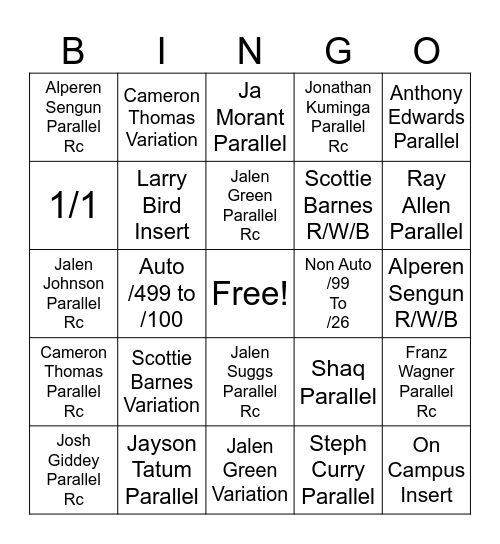 Draft Bingo Card