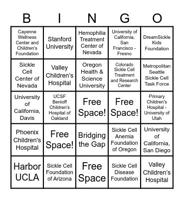 Pacific Sickle Cell Regional Collaborative (PSCRC) Bingo! Bingo Card