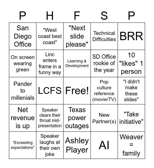 State of the Firm 2024 Bingo Card