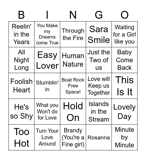 Boat Rock Bingo Card