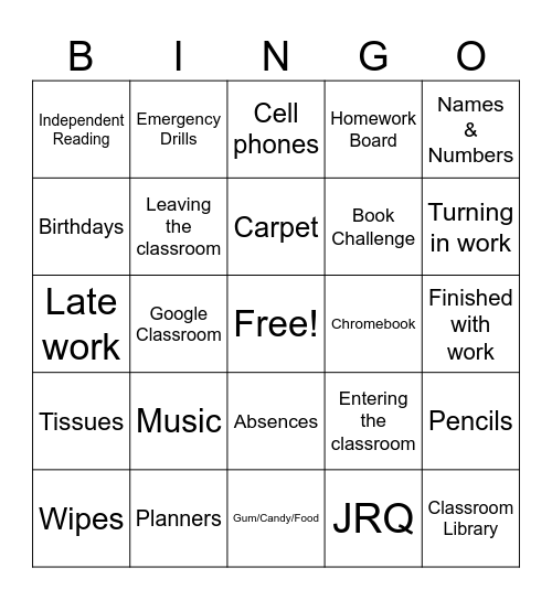Untitled Bingo Card