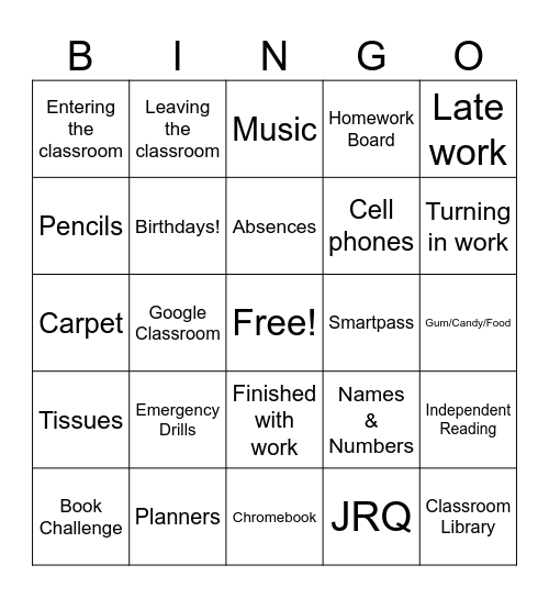 Untitled Bingo Card