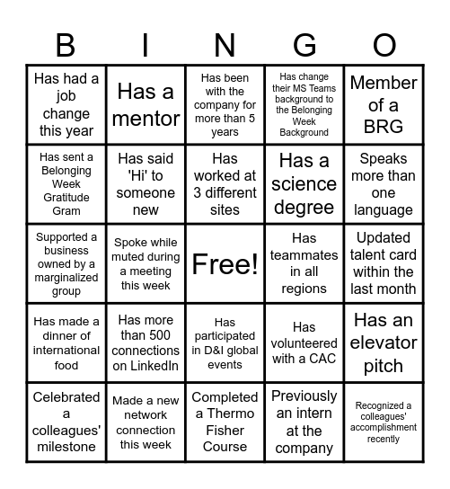 BPG Belonging Week 2024 Bingo Card