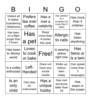 Getting to Know You Bingo Card