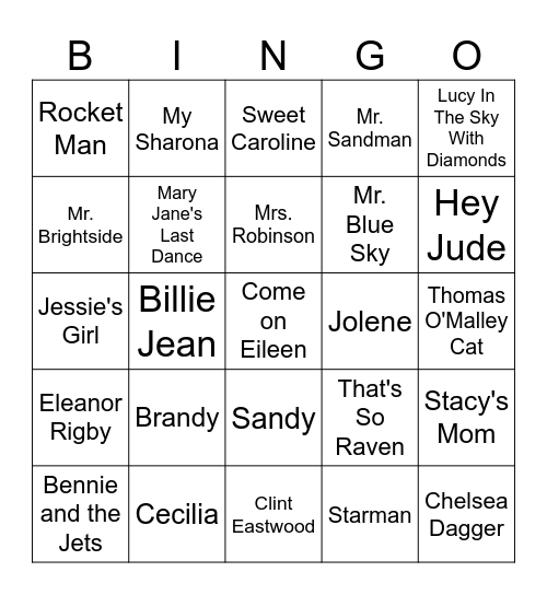 What's Ya Name? Bingo Card