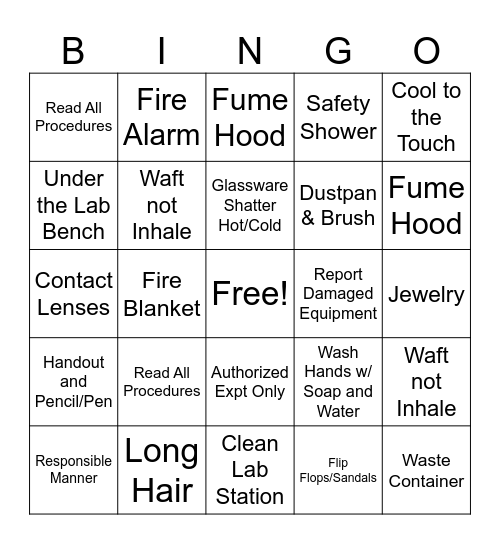 Lab Safety Bingo Card