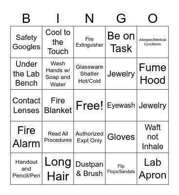 Lab Safety Bingo Card