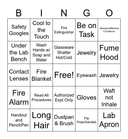 Lab Safety Bingo Card