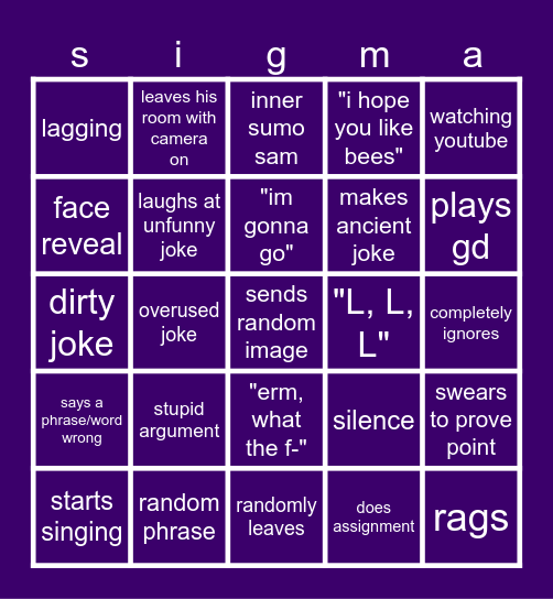 aguy661 bingo Card