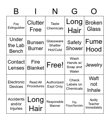 Lab Safety Bingo Card