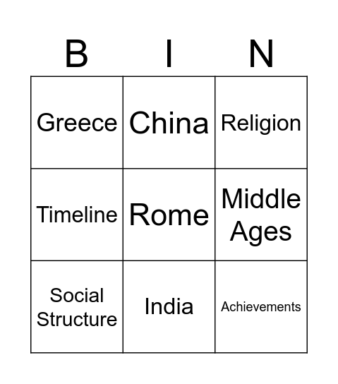 Ancient Civilizations BINGO Card