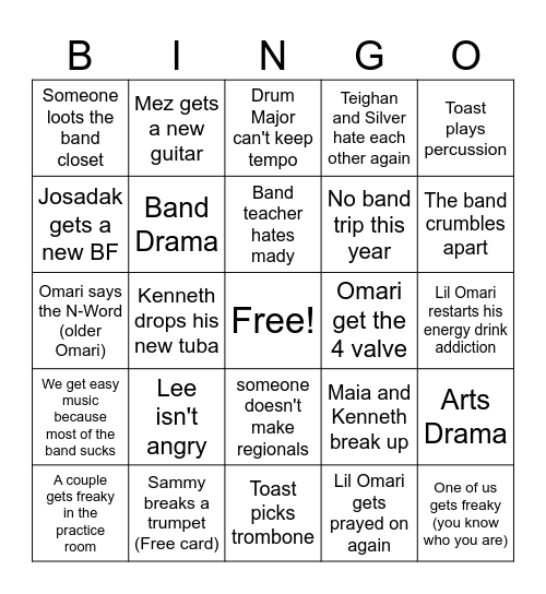 Band Bingo Card