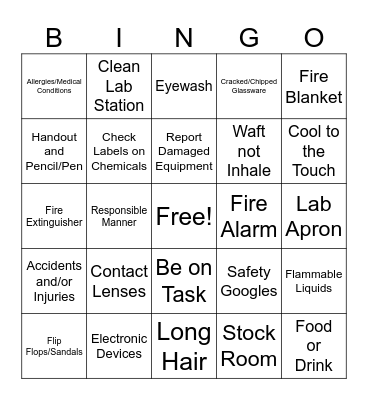 Lab Safety Bingo Card