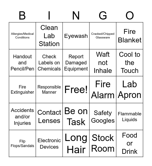 Lab Safety Bingo Card
