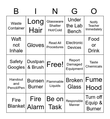 Lab Safety Bingo Card