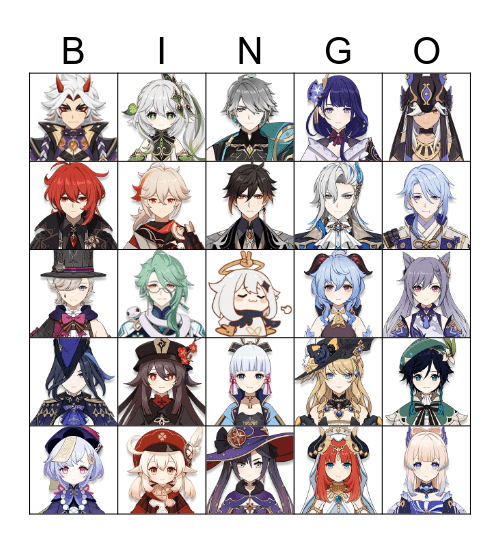 genshin 5* chars bingo Card