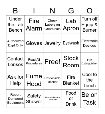 Lab Safety Bingo Card