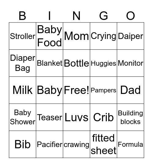 Baby Bingo Card