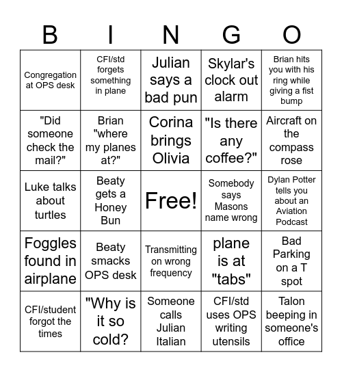 Operations bingo Card