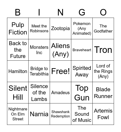 Fitting Movie Bingo Card