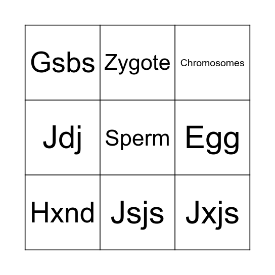 Fertilization Bingo Card