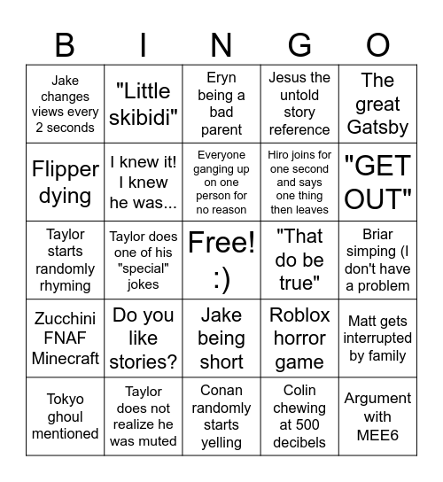 Singing Bingo Card