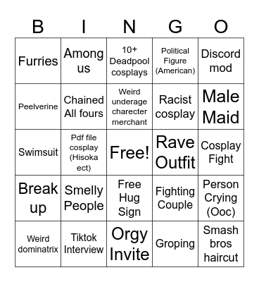 Comic Con Bingo Card