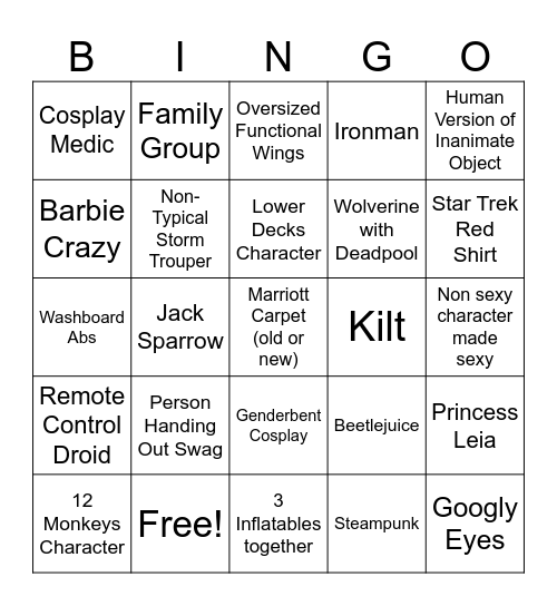 Dragon Con 2024 A Bingo Card