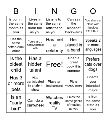 Find Somebody Who... Bingo Card