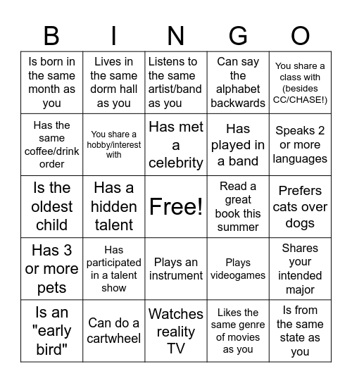 Find Somebody Who... Bingo Card