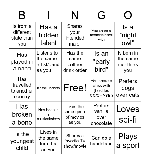 Find Somebody Who... Bingo Card