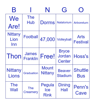 Penn State Bingo Card