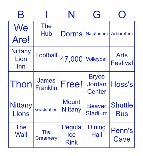 Penn State Bingo Card