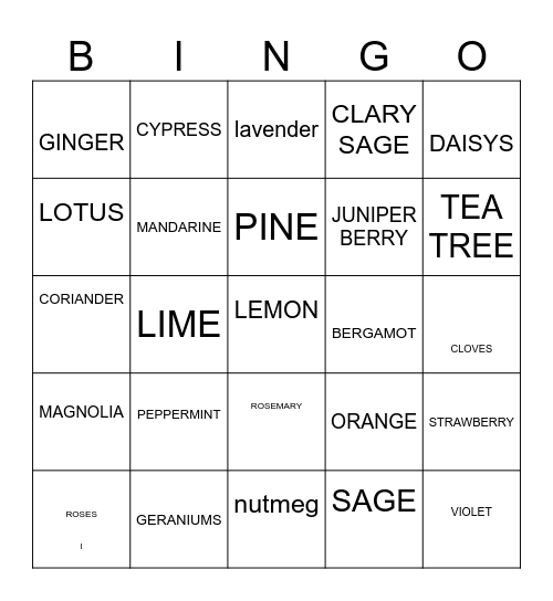 FLOWERS FRUITS AND HERBS Bingo Card