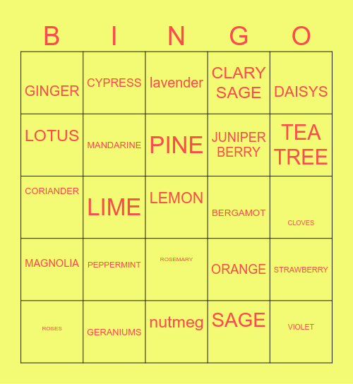 FLOWERS FRUITS AND HERBS Bingo Card
