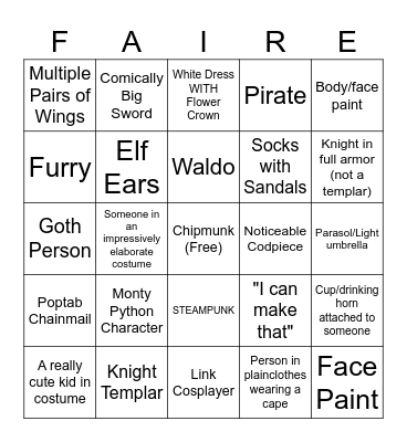 Ren Faire Bingo Card
