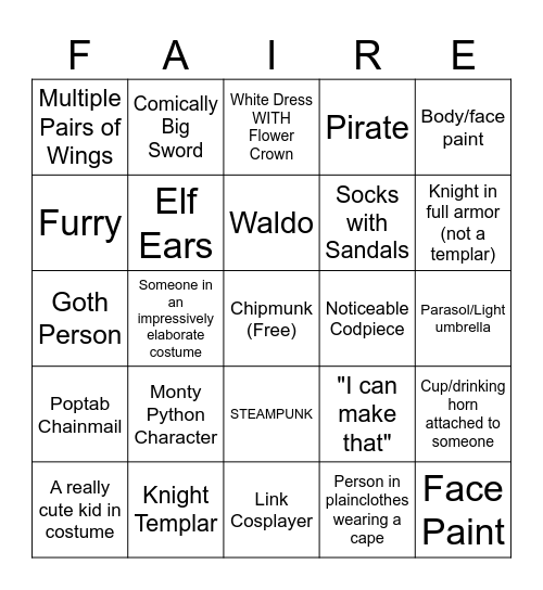 Ren Faire Bingo Card