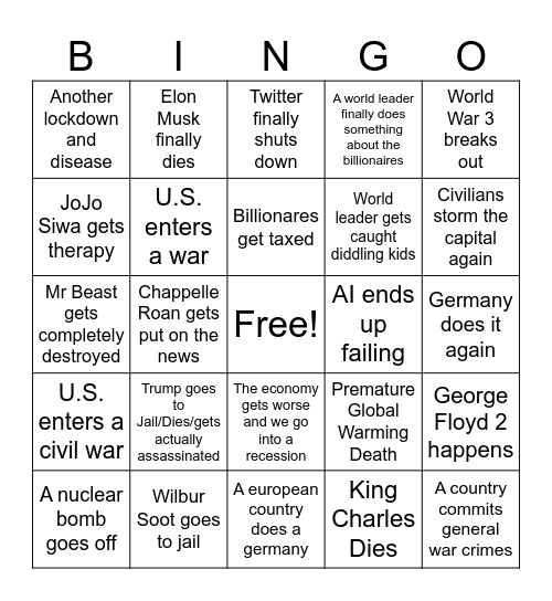 latter half of 2024 Bingo Card