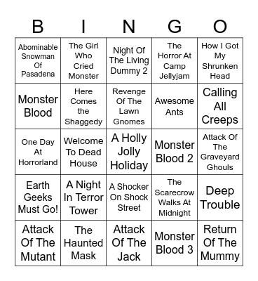 Goosebumps TV Series Bingo Card