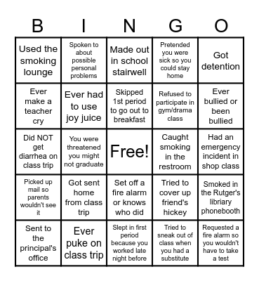 Reunion Bingo Card